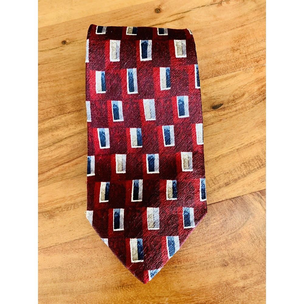Pierre Cardin 100% Silk Tie Necktie Red White Geometric Abstract Made in USA